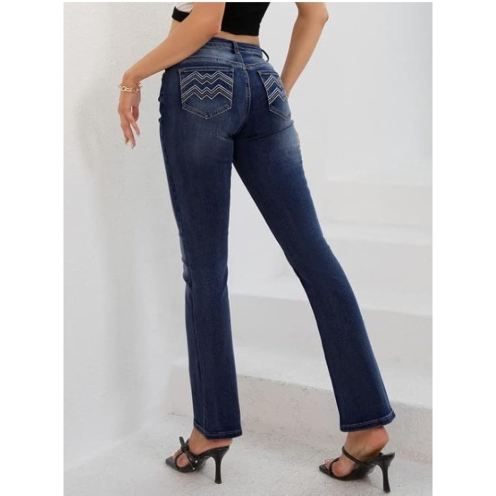 NWT- PEIHOT Bootcut Jeans Women XXL Blue‎ Mid Rise Stretchy Embroidered Pocket - Picture 4 of 5